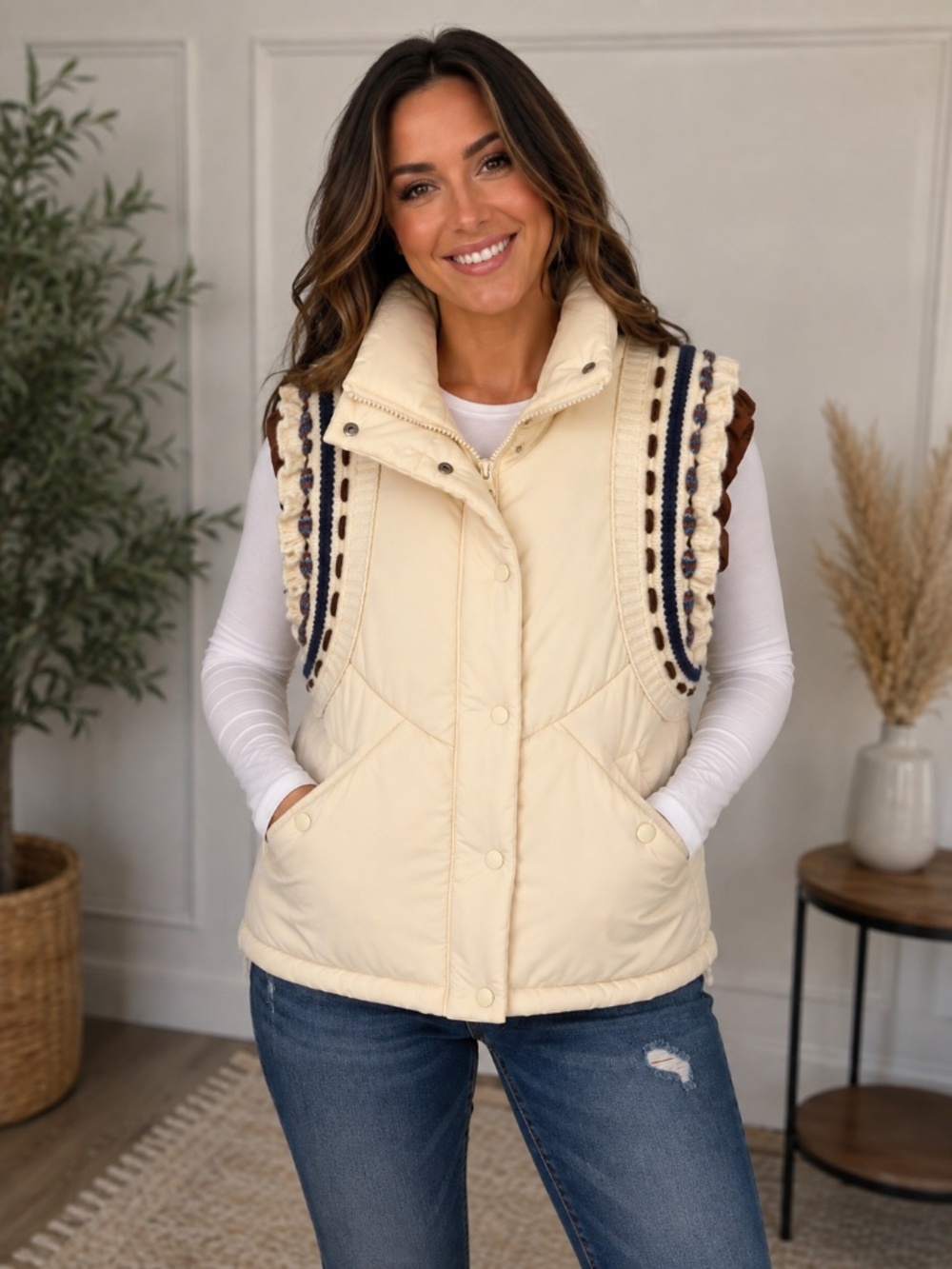 Elizabeth Embroidered Puffer Vest by Heyson